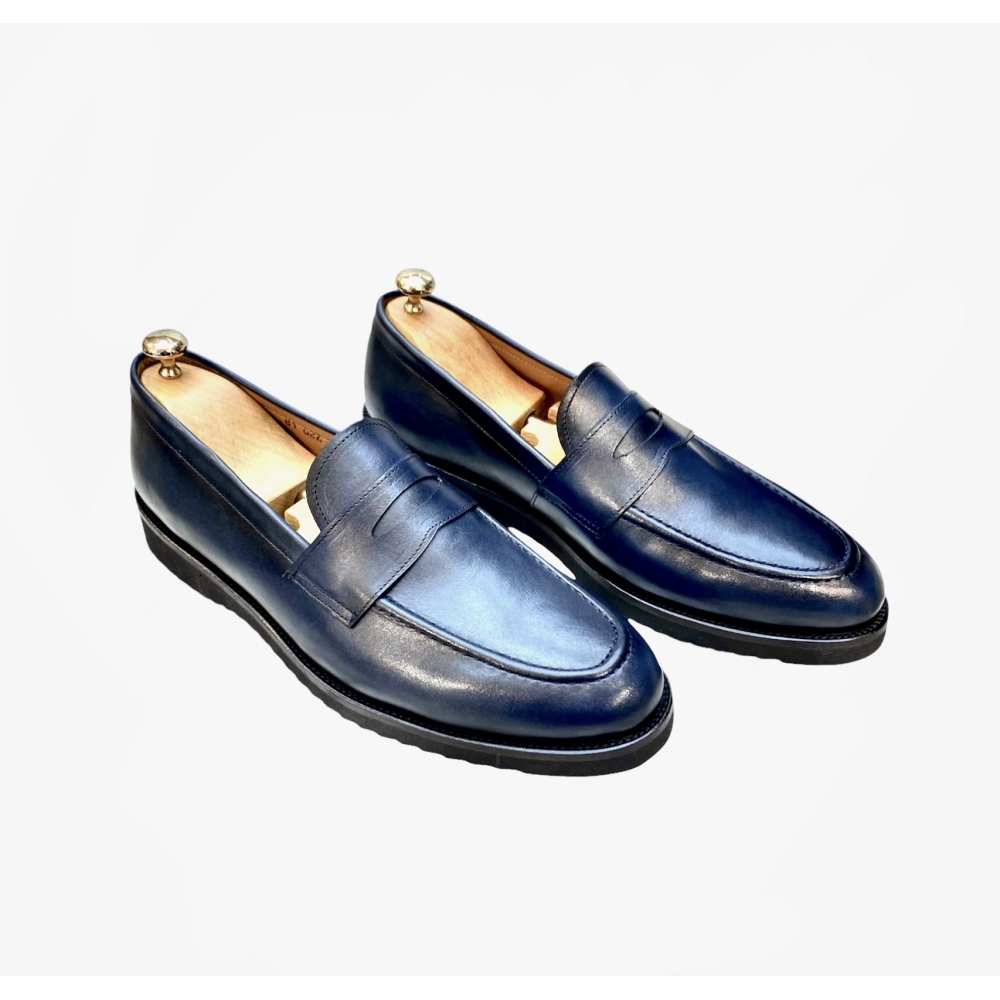 Mocassin Homme Cuir Bleu...